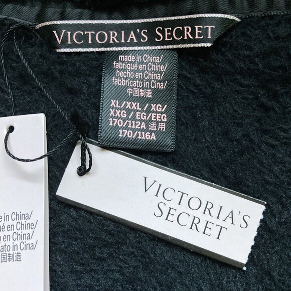 Victoria's Secret‎ Black Plush Robe, Size XL, Fleece Cozy Belt Logo Pockets NEW - Picture 6 of 11